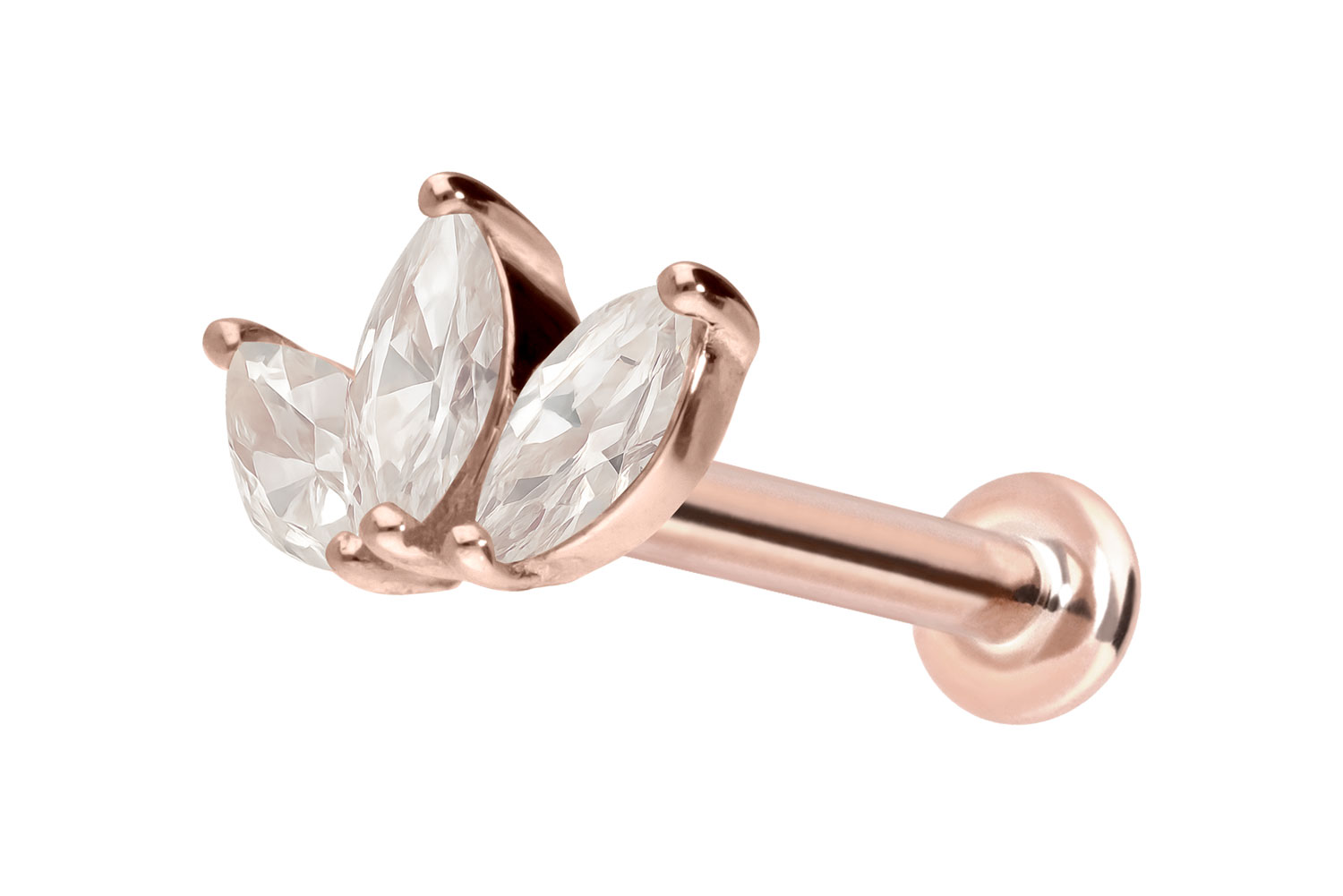 14 Karat Gold Labret Piercing mit Innengewinde MOISSANIT-LOTUSBLÜTE